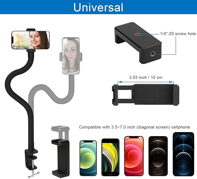 Webcam Stand for Desk,50cm Gooseneck Arm Compatible with Logitech Webcam C920 / C920S / C920x / C922 / C922x / C925e / C930 / C930e / C615 / C960 / BRIO 4K / NexiGo N60 / iPhone/Ring Light