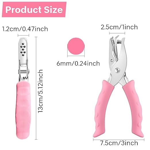 NEBURORA Hole Punch, Pink Single Hole Puncher Metal with Soft-Handled for DIY Craft Tags Clothing Ticket Scrapbook Tool, 3 Colors Options-DeskLoop Office