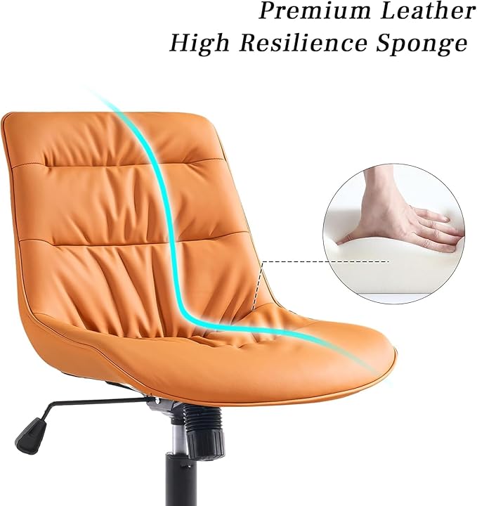 Kidol & Shellder Faux Leather Office Chair, Adjustable Swivel Height Task Chair, Rolling Wheels & Soft Backrest - Armless Ergonomic Desk Chair for Home, Office,Vanity,Gaming(Orange)-DeskLoop Office