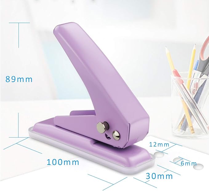 Single Hole Puncher Handheld 1/4 Inches Hole Punch, 20 Sheet Paper Punch Capacity Metal Hole Puncher with Skid-Resistant Base for Paper, Chipboard, Art Project, Purple-DeskLoop Office
