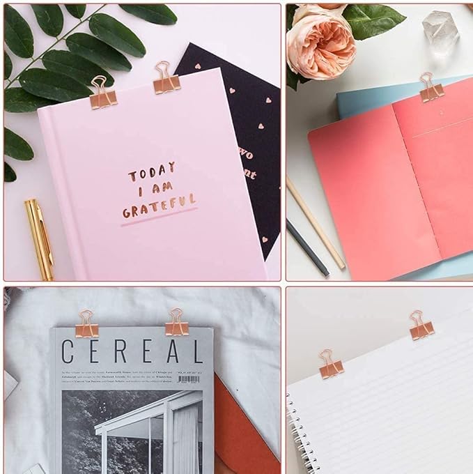 Paper Clips and Binder Clips Set, 3 Pack, 216 pcs, Metal Assorted Sized Binders with Push Pins, Cute Rose Gold Office Supplies for Desk, Desk Accessories-DeskLoop Office