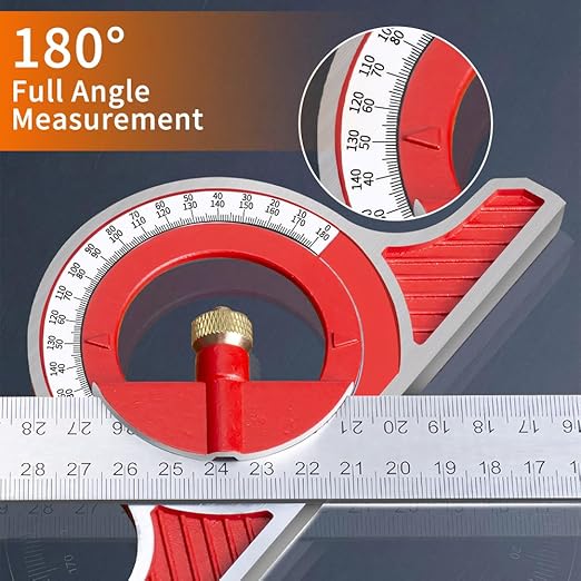 BAUSATZ Combination Square 400mm Carpenter Square Woodworking Square Ruler Protractor Angle Finder Combo Square Tool 180° Angle Ruler Carpenter Tool Combination Square Set with Bubble Level-DeskLoop Office