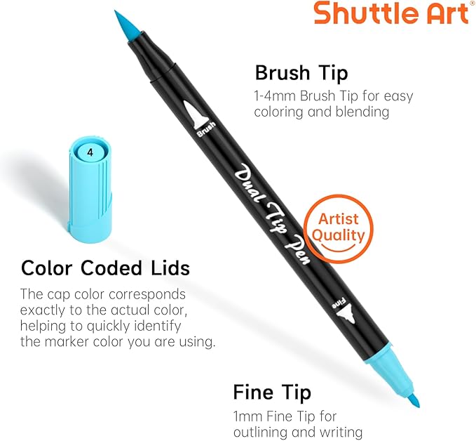 Shuttle Art Pastel Brush Pens, 56 Pastel Colouring Pens, Dual Tip Brush Markers with Fineliner Tip, Drawing Felt Tip Pens for Adults Colouring Books, Painting Sketching Calligraphy and Journaling-DeskLoop Office