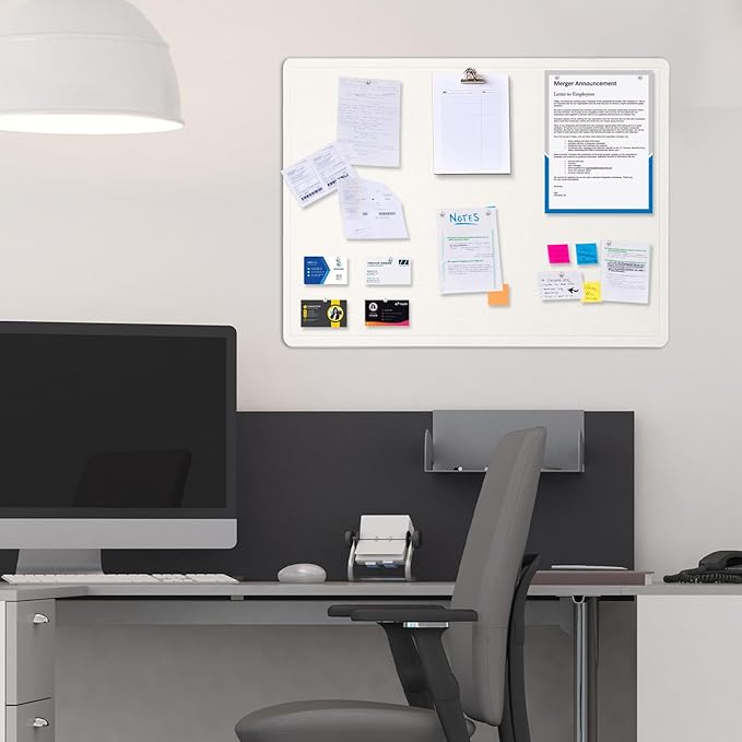Bulletin Board, 24 x 18 inches Felt Board Decorative Pin Board, Cork Board Alternative for Wall, Foldable Photo Board Self-Adhesive Vision Board Mood Board with 20 Pushpins - White-DeskLoop Office