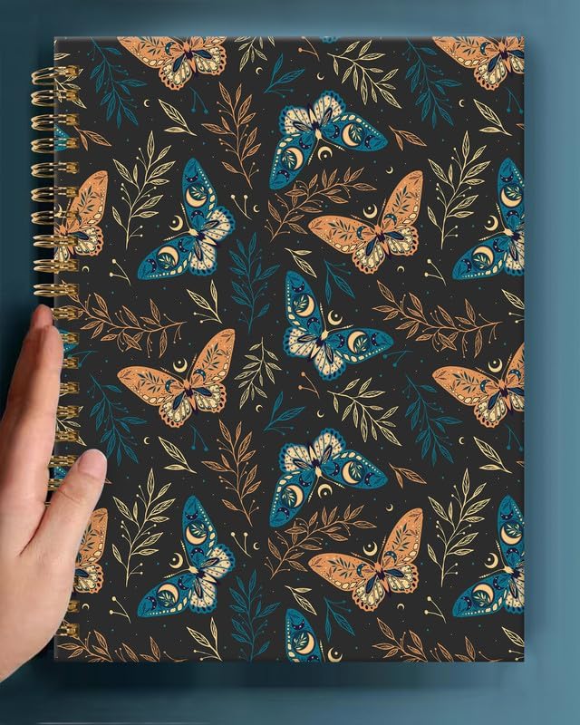 Spiral Journal Notebook,A5 Hardcover Lined Journals for Women Girl 6 x 8.3 in,120 Pages Thick Paper,Cute College Ruled Writing Notebook for Gifts Office Work School(Elegant Boho Butterfly Plant)-DeskLoop Office