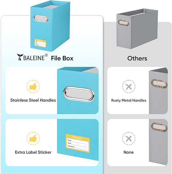 BALEINE File Organizer Box, Cardboard File Folder Organizer with Handle for Letter Size, Portable Collapsible Hanging Filing Box for Home Office Document Storage (2 Pack, Blue)-DeskLoop Office
