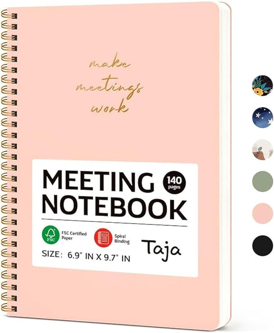 Taja Meeting Notebook for Work Organization - Work notebook with action items, Meeting Minutes Planner Notebook, Perfect Office Supplies for Men & Women - Pink-DeskLoop Office