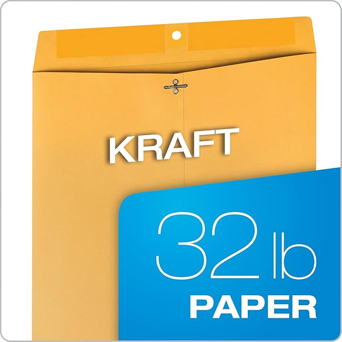 Quality Park 12 x 15-1/2 Clasp Envelopes, Clasp and Gummed Closures, for Oversized Papers, Drawings or Posters, 32 lb Kraft Paper, 100/Box (QUA37810)-DeskLoop Office