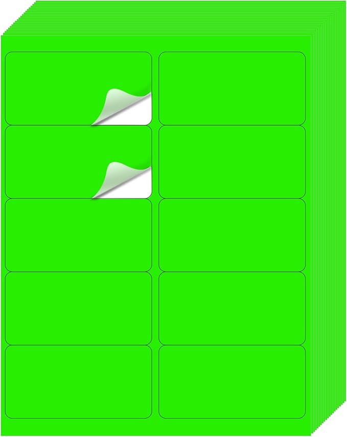STARLIBOO Shipping Labels Stickers, 2"×4" Printable Fluorescent Mailing Labels for Laser/Inkjet Printing- Matte, Permanent Adhesive Sticker (Fluorescent Green)-DeskLoop Office