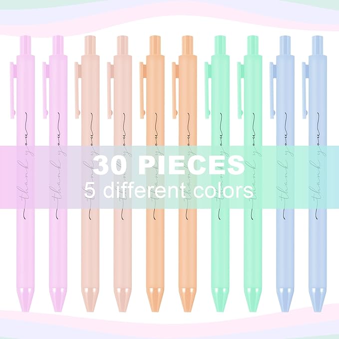 30pcs Thank You Pens Bulk Cute Multicolor Ballpoint Pen for Men Women Server Accessories Employee Holiday Appreciation Gifts for Teacher Office Back to School Party Favor (Macarons)-DeskLoop Office