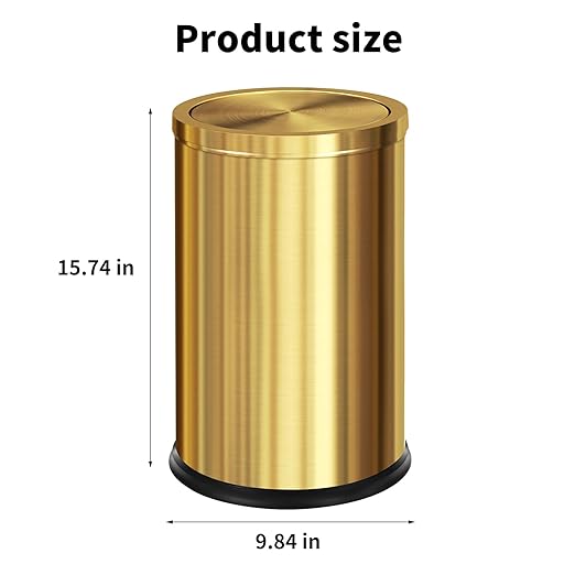 Brushed Gold Bathroom Trash Can with Swing Lid 4.7Gallon,Stainess Steel Garbage Can Trash Bin Wastebaskets for Kitchen,Office,Bedroom (Gold, 4.7 Gallon)-DeskLoop Office