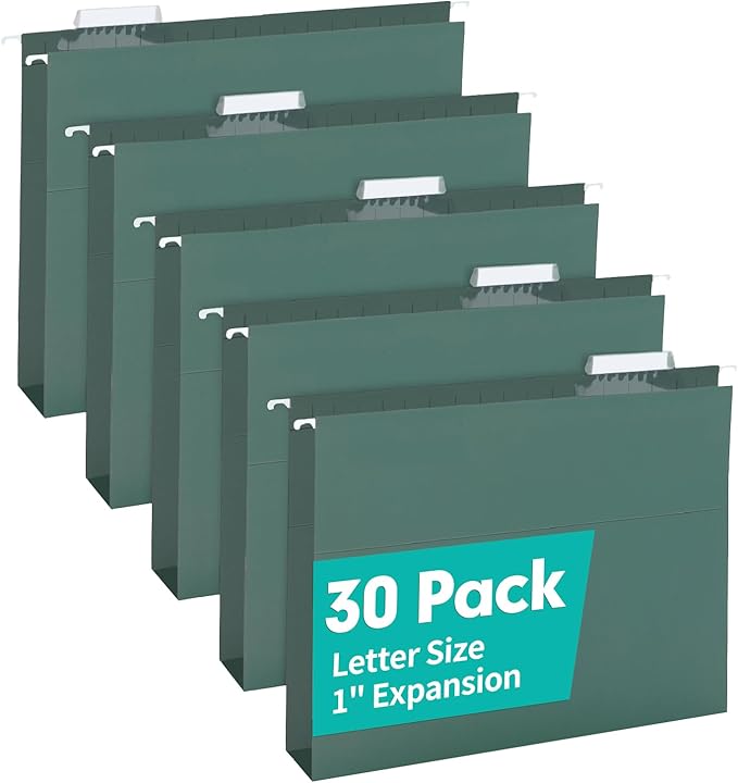 HERKKA Extra Capacity Hanging File Folders, 30 Pack Reinforced Hang Folders with Heavy Duty 1 Inch Expansion, Designed for Bulky Files, Medical Charts, Letter Size, Green-DeskLoop Office