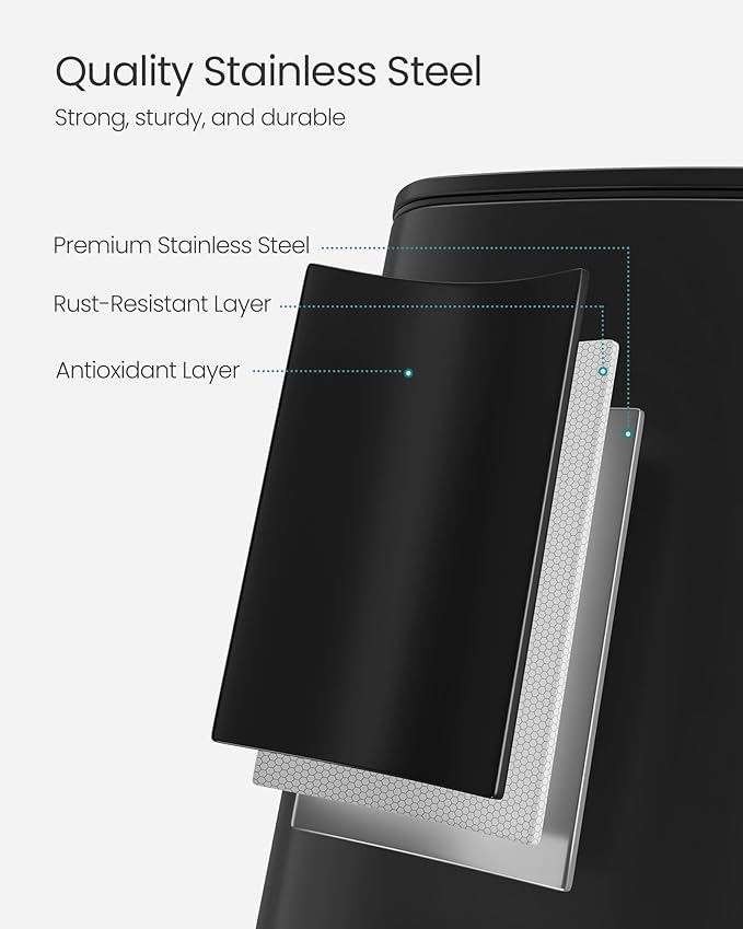 SONGMICS Kitchen Trash Can, 8-Gallon (30 L) Trash Bin, Stainless Steel Garbage Can, with Inner Bucket, Soft Close and Stays Open, Ink Black ULTB593B01-DeskLoop Office