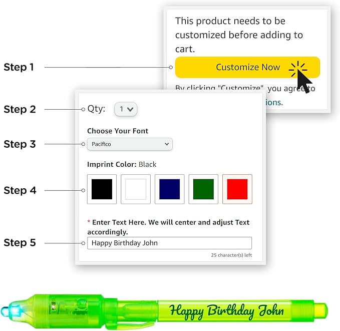 Personalized Invisible Disappearing Ink Pen Marker Pack, Custom Secret Spy Message Writer with UV Light, Fun for Kids Party Favors Gifts and Stock Stuffers, 24 Pack, Green-DeskLoop Office