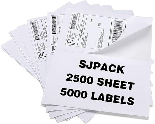 5000 Half Sheet Shipping Labels for Laser/Inkjet Printers - 5-1/2" X 8-1/2" Blank White Labels-DeskLoop Office