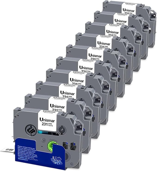 10-Pack TZe-231 Compatible for Brother TZe 12mm 0.47 Inch Laminated White Label Tape Work with Ptouch PTD200 PTD202 PTD210 PTD600 PTD400 PTH100 PTH110 PT1280 Label Maker, Black on White, 26.2Ft (8m)-DeskLoop Office