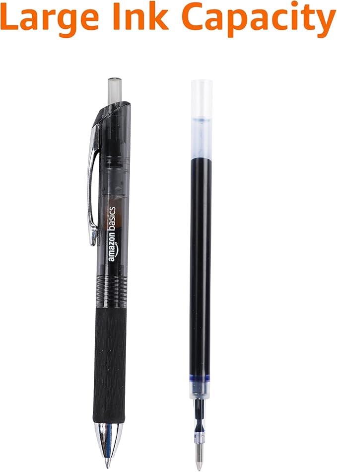 Amazon Basics Gel Pens Fine Point Smooth Writing Pens, Retractable, Black, 0.7mm, 12 Pack-DeskLoop Office