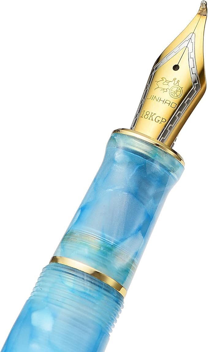Jinhao 100 Fountain Pen Celluloid Classic Style, #6 Nib Smooth Writing Instrument with Refillable Converter and Pen Case Set-DeskLoop Office