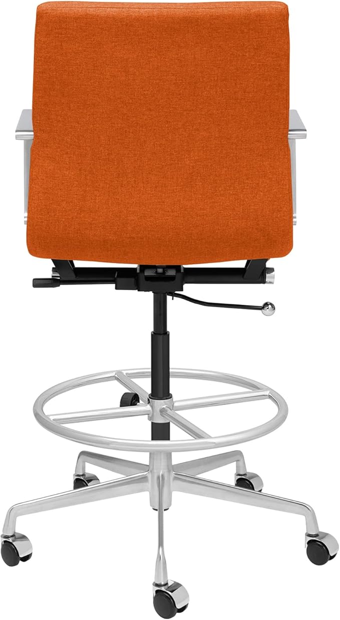 Laura Davidson Furniture SOHO II Ribbed Drafting Chair for Standing Desks, Standing Desk Chair - Ergonomically Designed, Draft Height, Arm Rest & Cushion, Made of Poly-Cotton Fabric, Orange Fabric-DeskLoop Office