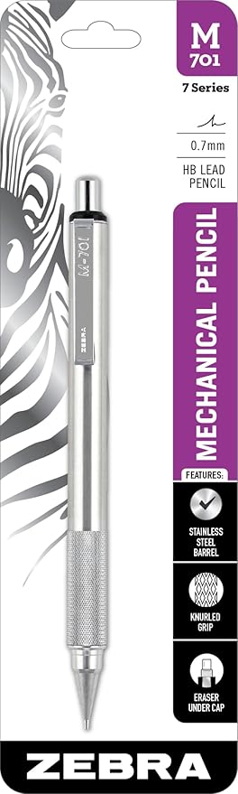 Zebra Pen M-701 Mechanical Pencil, Stainless Steel Barrel, Medium Point, 0.7mm, 1-Pack (59411)-DeskLoop Office