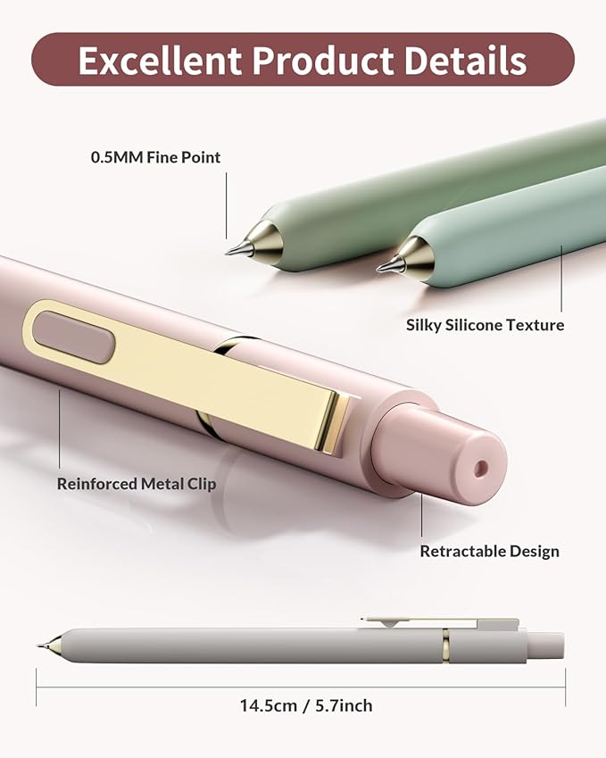 SUNEE Gel Pens, 6 Pack 0.5mm Pens Fine Point Smooth Writing Pens with Quick-Dry Black Ink, Cute Aesthetic School Office Note-Taking Pens for Journaling - Morandi-DeskLoop Office