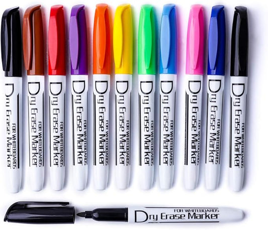 Volcanics Dry Erase Markers Low Odor Fine Whiteboard Markers Thin Box of 12, 10 Colors-DeskLoop Office