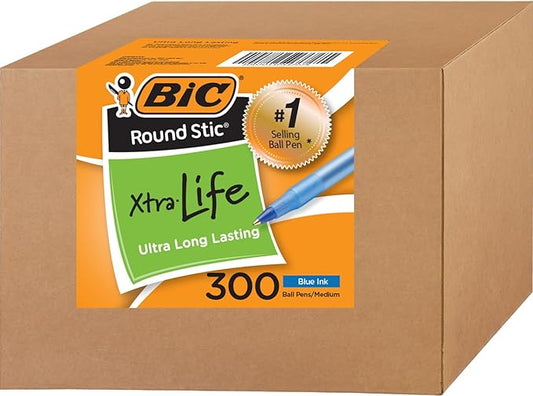 BIC Round Stic Xtra Life Ballpoint Pens Bulk - Pack of 300 Blue Ink Pens - Medium point 1.0 mm (Blue)-DeskLoop Office