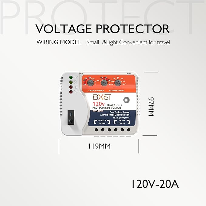 BXST Wiring Voltage and Wiring Surge Protector for Refrigerator TV 2400W Appliance AIR Conditioning Inverter Mini Split Adjustable Over/Under and Delay Time Voltage 20A 220V 140J-DeskLoop Office