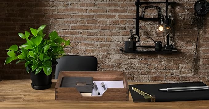 Wood Letter-Size Tray for Office Desktop Organizer - Wooden Front-Load Documents Tray for Mail, Paper, File, Magazine, Pen,Notebook Storage Paper Holder Trays Dark(DGTU-DK)-DeskLoop Office