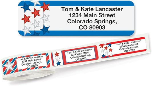 Colorful Images Star Spangled Patriotic Rolled Personalized Return Address Mailing Labels with Dispenser, Customize with Name & Shipping Address, 250 ¾” x 2½” Self Adhesive, Easy Peel Label Roll-DeskLoop Office