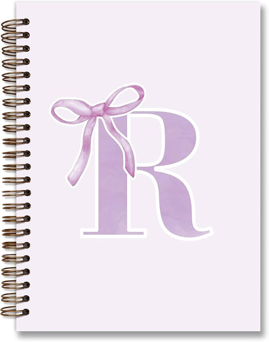 foedor Coquette Trendy Preppy Purple Bow Spiral Notebook,Initial R Journal Personalized Teen Girl Gifts,Monogrammed Gifts for Women Teen Girl,College Ruled Hardcover Spiral Notebook(purple)-DeskLoop Office