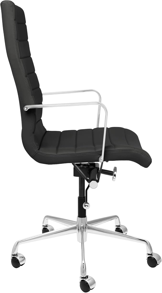 Laura Davidson Furniture SOHO II Ribbed Office Chair - Tall Back Desk Chair with Arm Rest, Swivel & Cushion Availability, Made of Faux Leather, Black, Computer Chair-DeskLoop Office