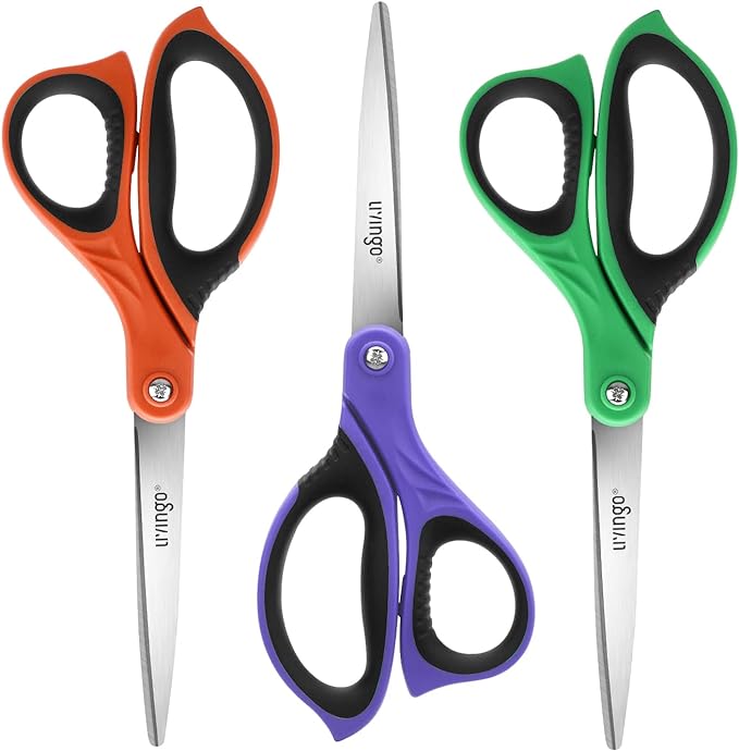 LIVINGO 3 Pack Sharp Scissors, 8.5 inch Comfort Grip Scissors All Purpose for Office, Stainless Steel Shears for Home Heavy Duty Cutting Fabric Sewing, Paper, School Crafting DIY-DeskLoop Office