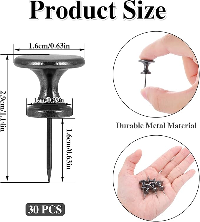 30 Count Metal Giant Push Pins, Jumbo Push Pins 1.14 Inch Large Push Pins for Cork Board Big Black Thumb Tacks for 20 Lbs Wall Hangings Office Home Classroom Decorative-DeskLoop Office