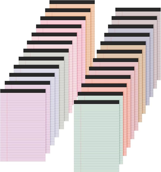 Lincia 24 Pcs 12 Pcs 5" x 8" Small Legal Pads Colored Lined Note Pads Narrow Ruled Writing Notepads 50 Sheets Per Micro Paper Notebook Lined and Perforated for College Office Supplies (Sweet Colors)-DeskLoop Office