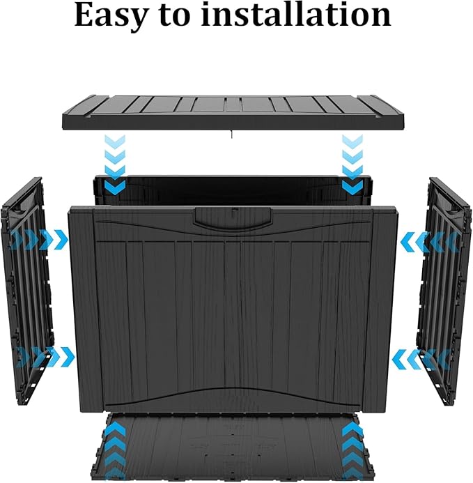 45 Gallon Lockable Resin Deck Box, Waterproof & UV-Resistant Outdoor Storage Box for Outdoor Cushion Storage, Garden Tools & Pool Accessories Storage, Black-DeskLoop Office