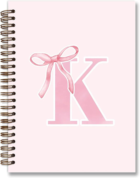 Coquette Trendy Preppy Pink Bow Spiral Notebook,Initial K Journal Personalized Teen Girl Gifts,Monogrammed Gifts for Women Teen Girl,College Ruled Hardcover Spiral Notebook 5.5 x 8.3-DeskLoop Office