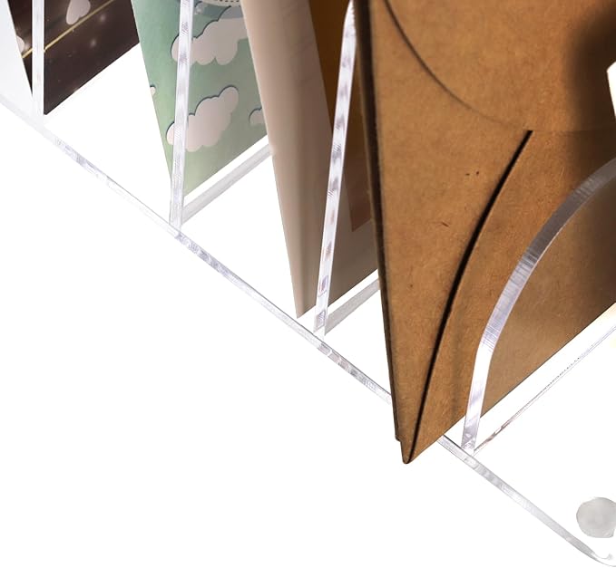 Suwimut Acrylic File Holder 5 Sections, 8.5 x 6.8 x 4.7 Inch Upright File Organizer for Desk, Clear Desktop Folder Holder Mail Letter Sorter for Home Office School Envelope Bill Filling Paper Document-DeskLoop Office