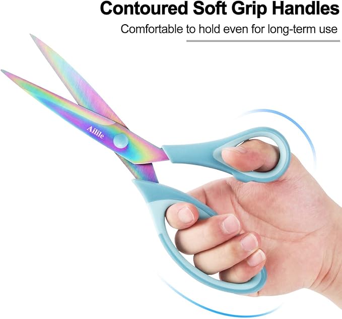 Craft Scissors, All Purpose Sharp Titanium Blade Shears, Comfortable Grips, School Scissors Set of 3 pack, Ideal for Office, Home, Sewing, Fabric, Kitchen, Arts and DIY Supplies, 9.3"/8.5"/5.6", Blue-DeskLoop Office