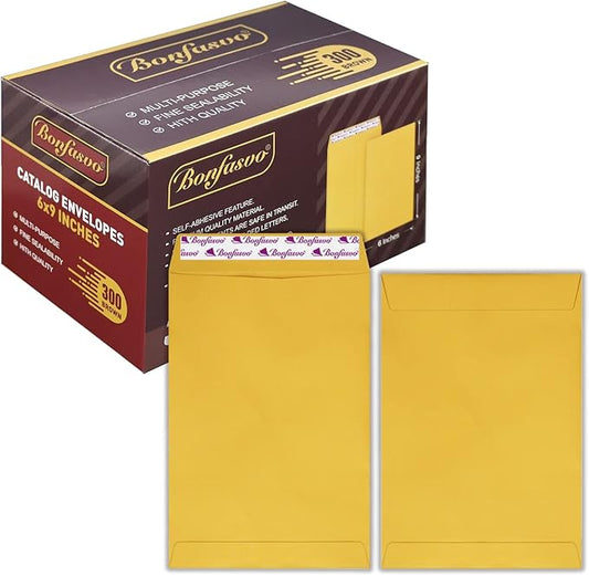 300 Pack 6x9 Brown Catalog Envelopes Peel & Seal Security Mailing Envelopes 120GSM Kraft Paper self Seal Envelopes for Invitations Papers Photos Documents Pictures Papers Files-DeskLoop Office