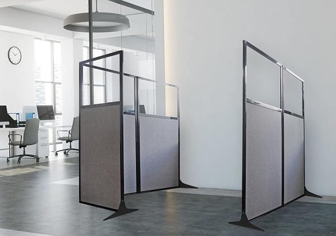 Versare Office Workstation Screen | Portable Wall Divider | Modern Cubicle | Freestanding Privacy Screen | Flexible Work Space | 1 Panel | 33" Wide x 70" Tall Beige SoundSorb Panels with Window-DeskLoop Office