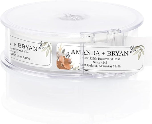 Indie Floral Rolled Address Labels/Roll of 500 Personalized Return Address Labels/Designer Return Address Stickers in Elegant Plastic Dispenser-DeskLoop Office