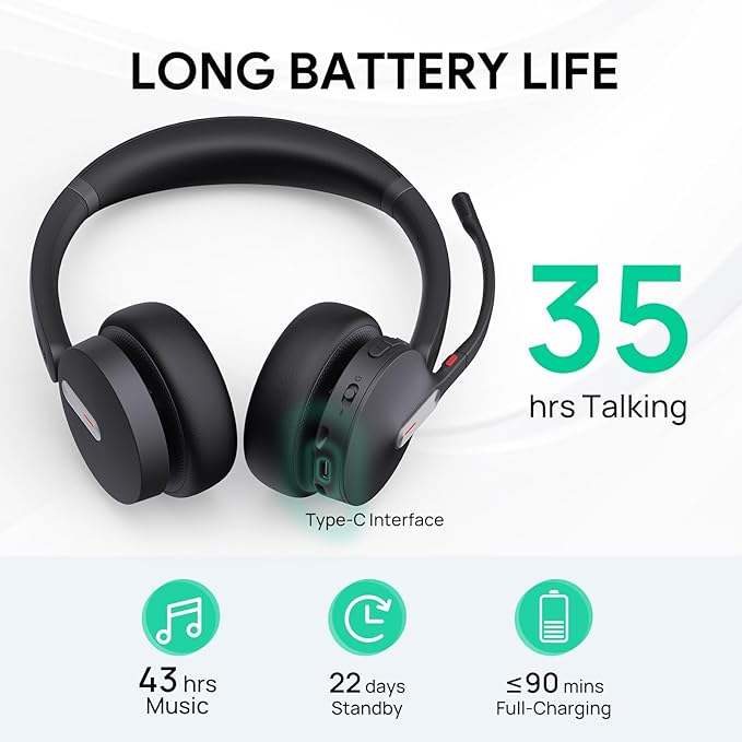 Yealink BH70 Dual Wireless Headset with Mic for Work, Bluetooth Headphone with Teams Certification, up to 35h Talk Time, 147g All-Day Wearing Comfort, Include USB-C/A Dongle & BHC70 Charging Stand-DeskLoop Office