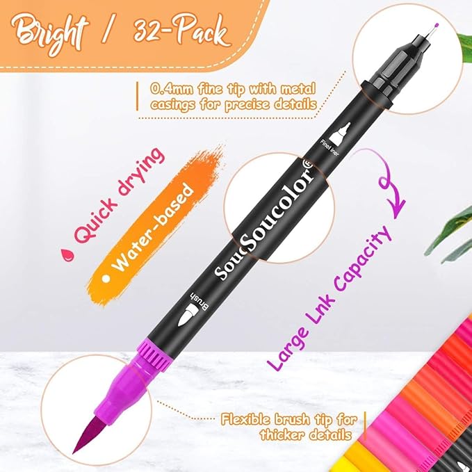 Soucolor Halloween Christmas Gifts for Teen Girls Trendy Stuff, Preppy Stuff for Teen Girls, 24 Colors Dual Tip Brush Markers Pens for Kids Planner Lettering Calligraphy Drawing Preppy School Stuff-DeskLoop Office
