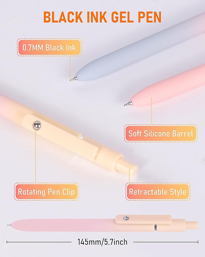 FIOVER Gel Pens, 5pcs Black Ink Medium Point 0.7mm Smooth Writing Pens with Comfort Grip, Aesthetic Ballpoint for Journaling School Office Supplies, Gifts for Women Men(5PCS Gradient Black Ink)-DeskLoop Office