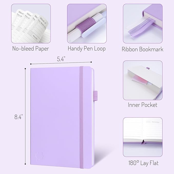 Undated Weekly Planner for 2025, Forvencer Simplified Weekly & Monthly Calendar Planner, Cute Daily Organizer Notebook, Agenda Journal to Track Goals & Tasks, Start Anytime, A5 Size, Lilac-DeskLoop Office