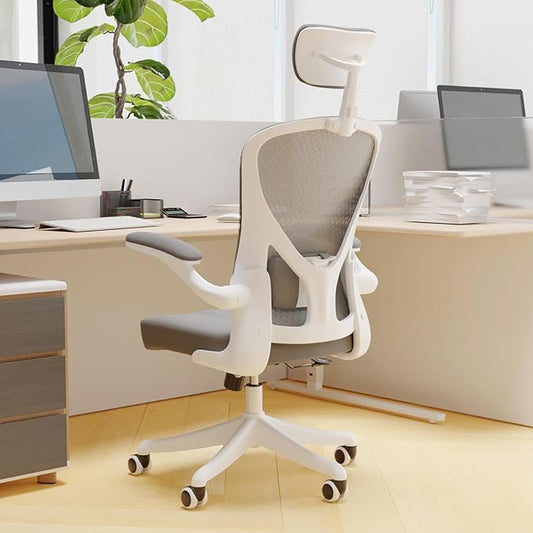 Ergonomic Office Chair with Adjustable Lumbar Support & Flip-Up Armrests - High Back Computer Desk Chair with Thickened Seat Cushion, Rolling Wheels for Home/Office Study Work-DeskLoop Office