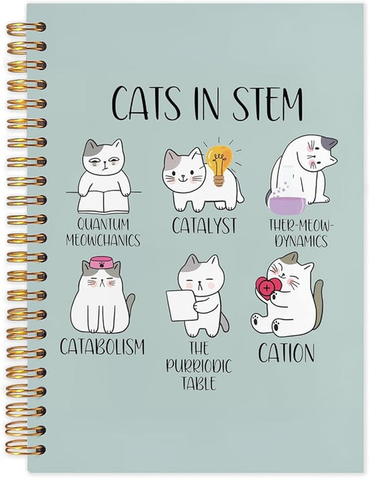 SNNDER Science Cat Notebook Journal, Science Teachers Gift, Funny Cat Gifts for Cat Lovers, Cat Lady Mom Gifts, Cat Office Supplies, Hardcover Spiral Notebook 5.5x8.3 Inch-DeskLoop Office