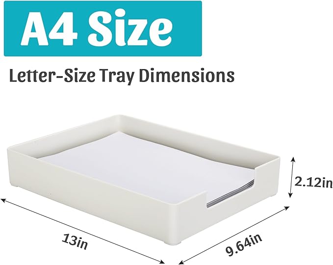 Letter-Size Tray Desk Letter Tray Paper Tray, Sturdy Heavy-Duty Plastic Printer Paper Tray, Single-Tier Stackable File Storage Organizer for Office Home (1, White)-DeskLoop Office