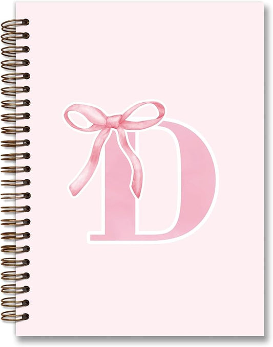 Coquette Trendy Preppy Pink Bow Spiral Notebook,Initial D Journal Personalized Teen Girl Gifts,Monogrammed Gifts for Women Teen Girl,College Ruled Hardcover Spiral Notebook 5.5 x 8.3-DeskLoop Office